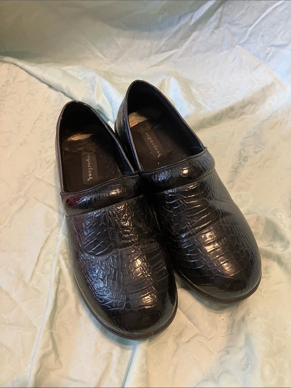 Sanita Black Croc-Embossed Slip-On Mules